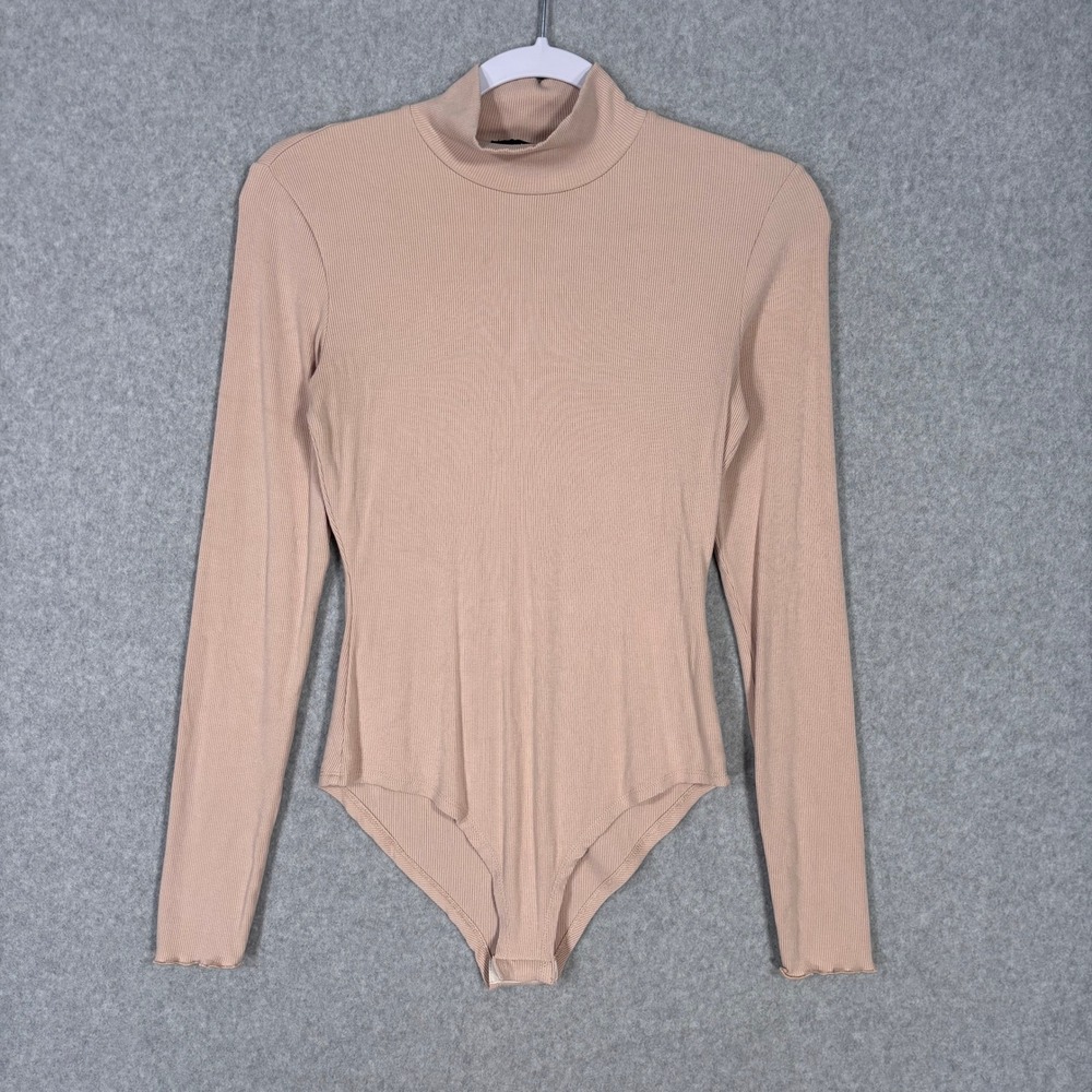 Cider Ribbed Bodysuit Small Tan Champagne Neutral High Neck Quiet Luxury Minimal